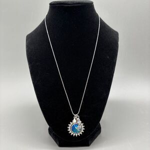 Mermaid Scale Pendant Necklace 18KGP Blue Iridescent Cabochon Pearl Charm 20"